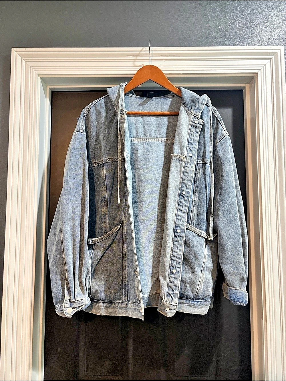 Hooded Denim Jacket in Blue Like New